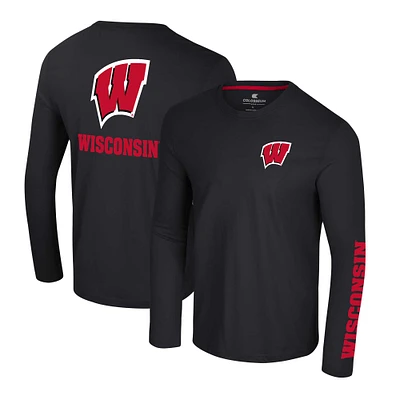 Men's Colosseum Black Wisconsin Badgers Logo Lockup 3-Hit Active Blend Long Sleeve T-Shirt