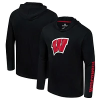 Men's Colosseum Black Wisconsin Badgers Logo Lockup Active Blend Long Sleeve  T-Shirt Hoodie