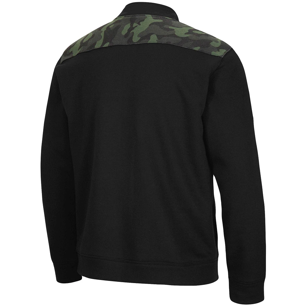 Men's Colosseum Black Wisconsin Badgers OHT Military Appreciation Commo Fleece Quarter-Zip Jacket
