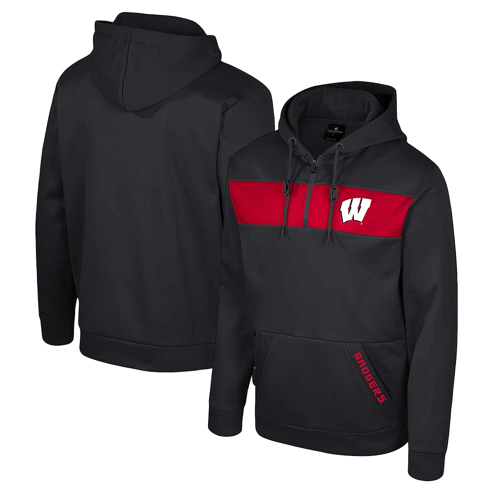 Sweat à capuche quart de zip Colosseum Black Wisconsin Badgers pour hommes