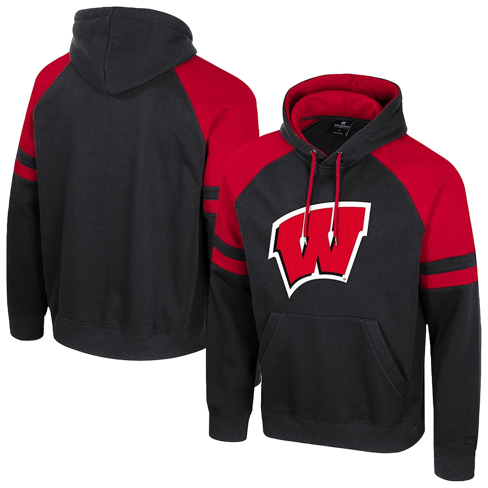 Men's Colosseum  Black Wisconsin Badgers Todd Raglan Pullover Hoodie