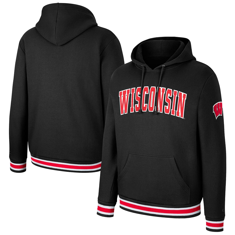 Men's Colosseum Black Wisconsin Badgers Varsity Arch Pullover Hoodie