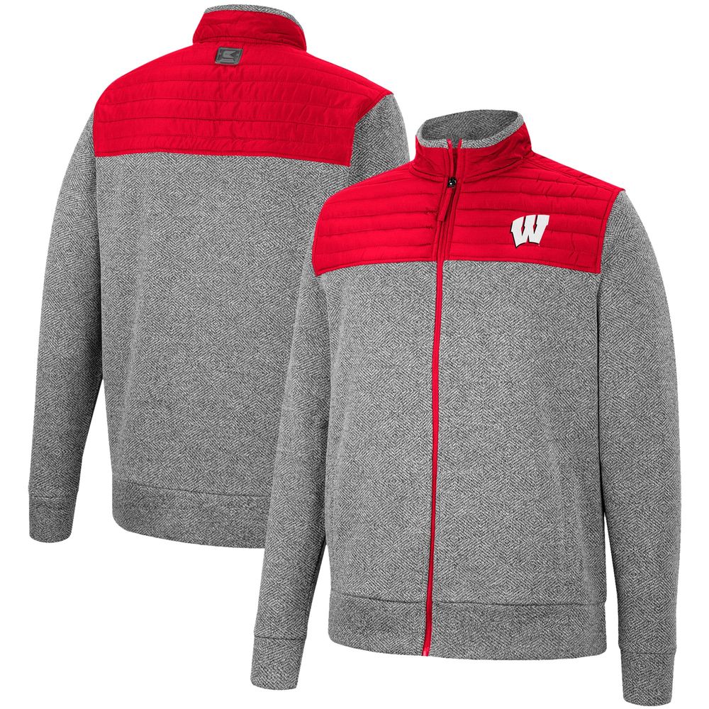 Men's Colosseum Charcoal/Red Wisconsin Badgers Putter Herringbone Full-Zip Jacket