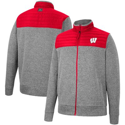 Men's Colosseum Charcoal/Red Wisconsin Badgers Putter Herringbone Full-Zip Jacket