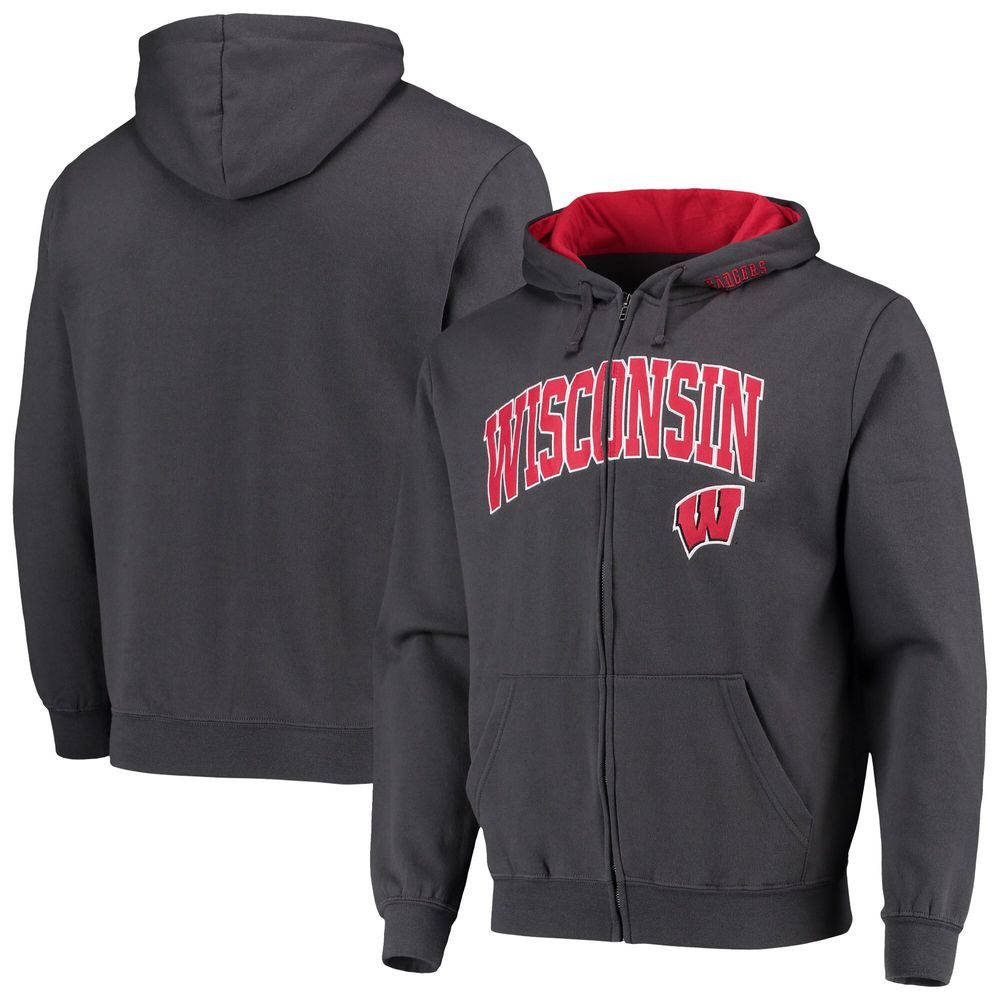 Men's Colosseum Charcoal Wisconsin Badgers Arch & Logo 3.0 Full-Zip Hoodie