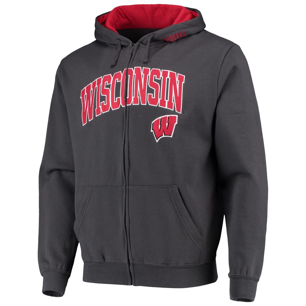 Men's Colosseum Charcoal Wisconsin Badgers Arch & Logo 3.0 Full-Zip Hoodie