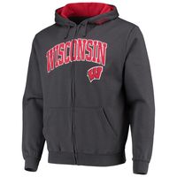 Men's Colosseum Charcoal Wisconsin Badgers Arch & Logo 3.0 Full-Zip Hoodie