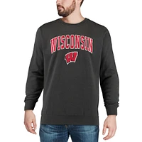 Men's Colosseum Charcoal Wisconsin Badgers Arch & Logo Crew Neck Sweatshirt