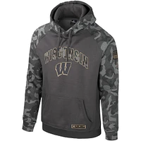 Men's Colosseum Charcoal Wisconsin Badgers OHT Military Appreciation Camo Raglan Pullover Hoodie