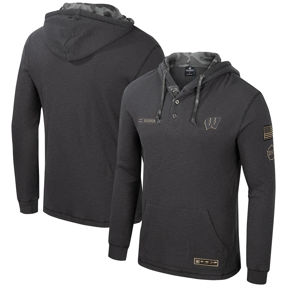 Sweat à capuche Henley pour hommes Colosseum Charcoal Wisconsin Badgers OHT Military Appréciation