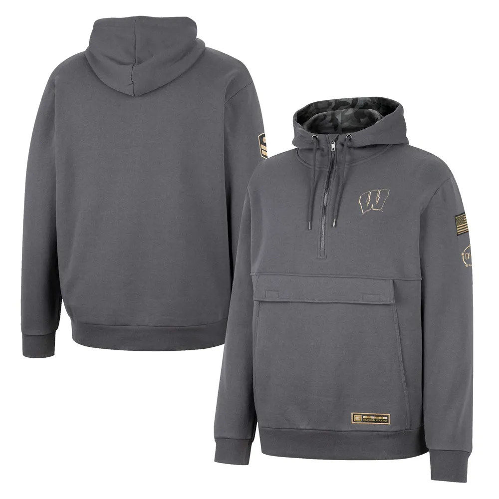 Men's Colosseum Charcoal Wisconsin Badgers OHT Military Appreciation Quarter-Zip Hoodie