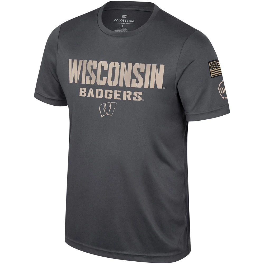 Men's Colosseum Charcoal Wisconsin Badgers OHT Military Appreciation  T-Shirt