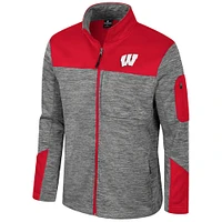 Veste zippée complète pour homme Colosseum gris/rouge Wisconsin Badgers Guard