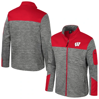 Veste zippée complète pour homme Colosseum gris/rouge Wisconsin Badgers Guard