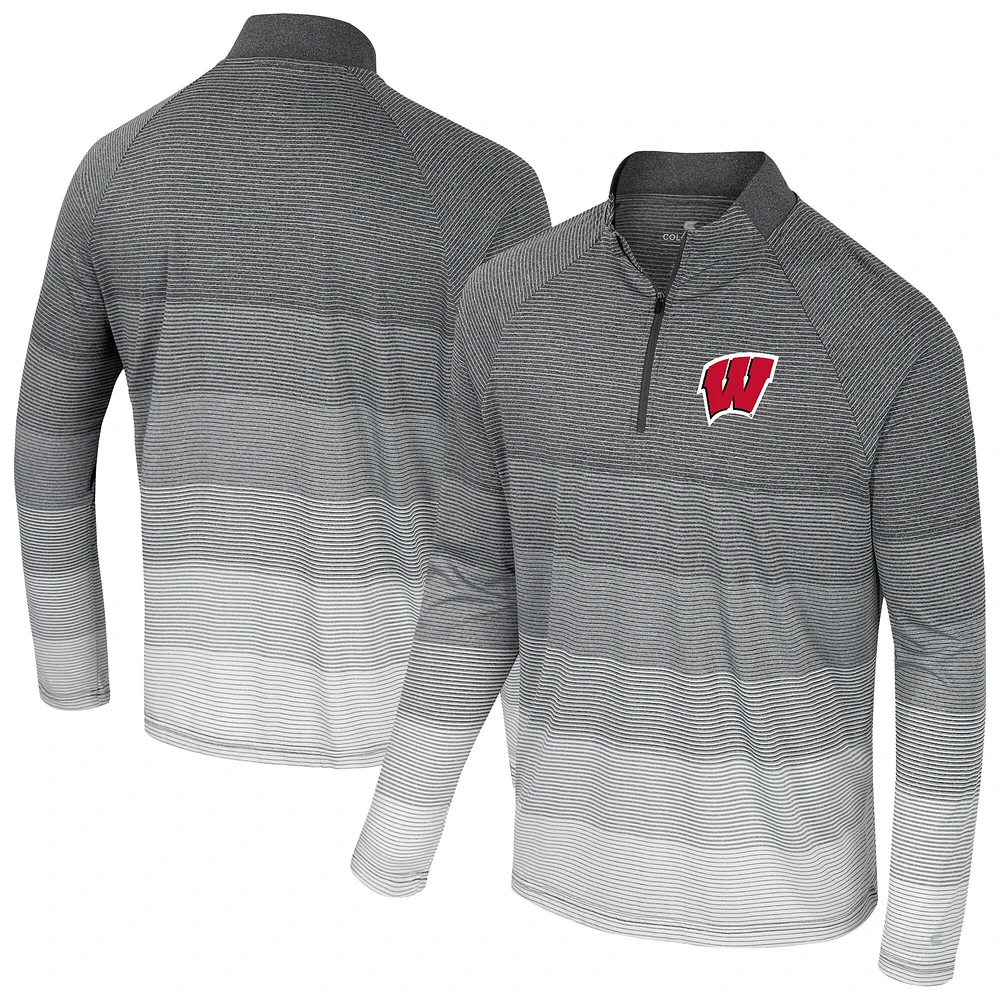 Coupe-vent raglan à glissière quart de tour en maille rayée AI pour hommes Colosseum Gray Wisconsin Badgers