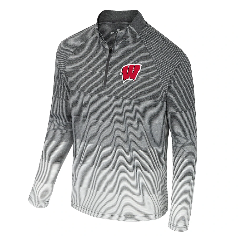 Coupe-vent raglan à glissière quart de tour en maille rayée AI pour hommes Colosseum Gray Wisconsin Badgers