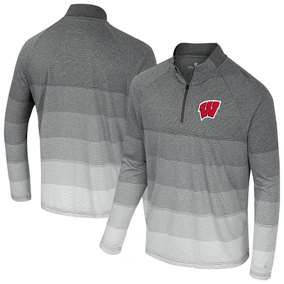 Men's Colosseum  Gray Wisconsin Badgers AI Striped Mesh Quarter-Zip Raglan Windshirt