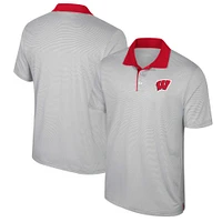 Men's Colosseum Gray Wisconsin Badgers Big & Tall Tuck Striped Polo