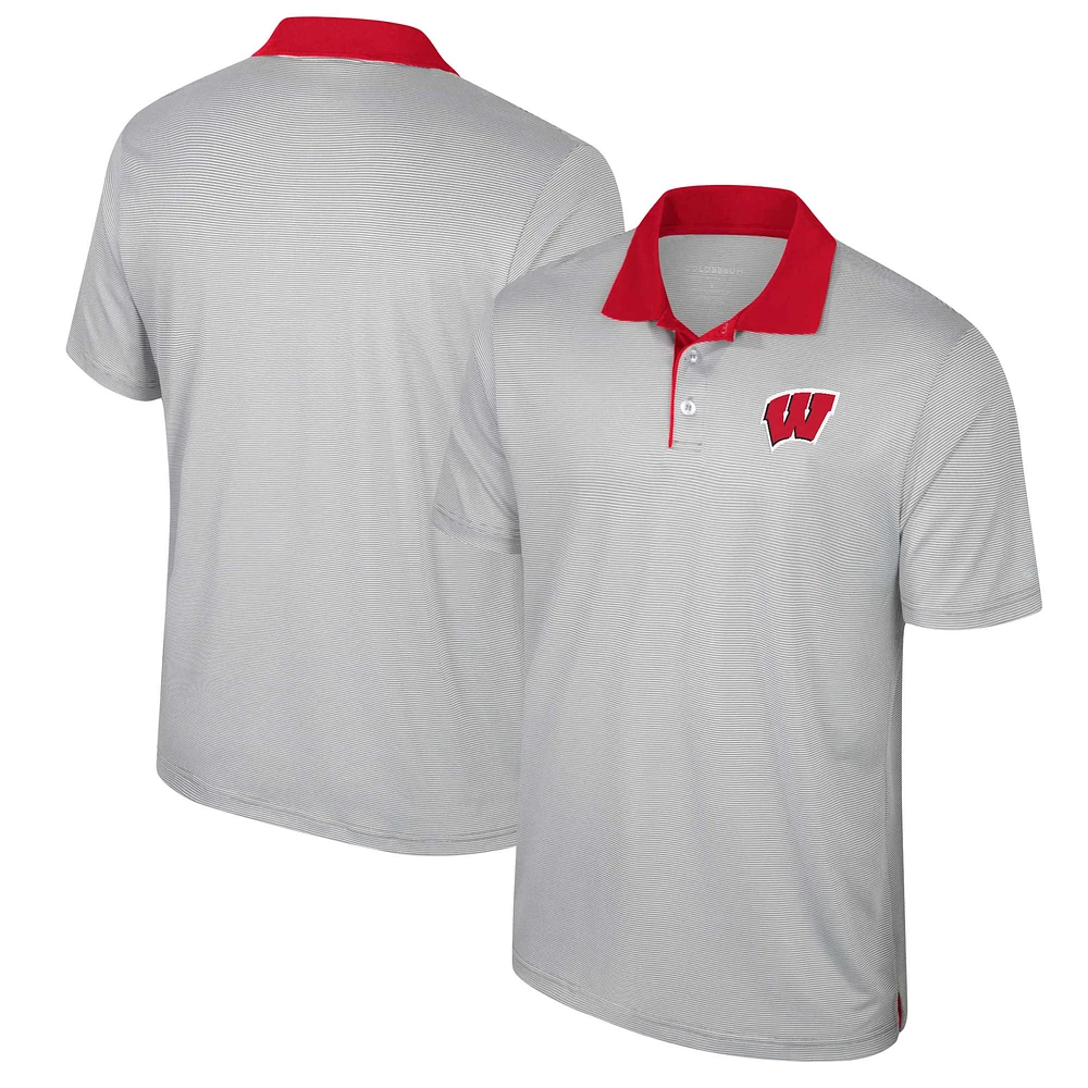 Men's Colosseum Gray Wisconsin Badgers Big & Tall Tuck Striped Polo