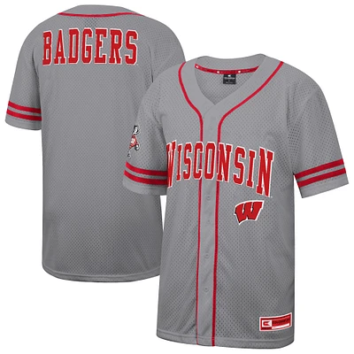 Men's Colosseum Gray Wisconsin Badgers Free Spirited Baseball Jersey
