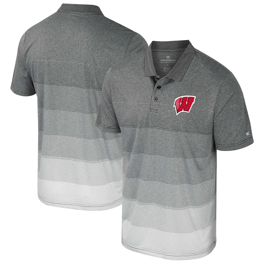 Polo en maille rayée pour hommes Colosseum Grey Wisconsin Badgers