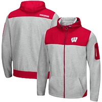 Men's Colosseum Heather Gray/Red Wisconsin Badgers Schwartz Lightweight Full-Zip Hoodie