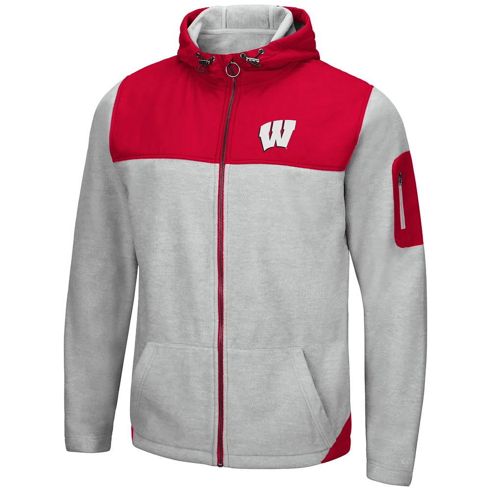 Sweat à capuche léger Colosseum Heather Grey/Red Wisconsin Badgers Schwartz pour homme