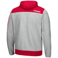 Sweat à capuche léger Colosseum Heather Grey/Red Wisconsin Badgers Schwartz pour homme