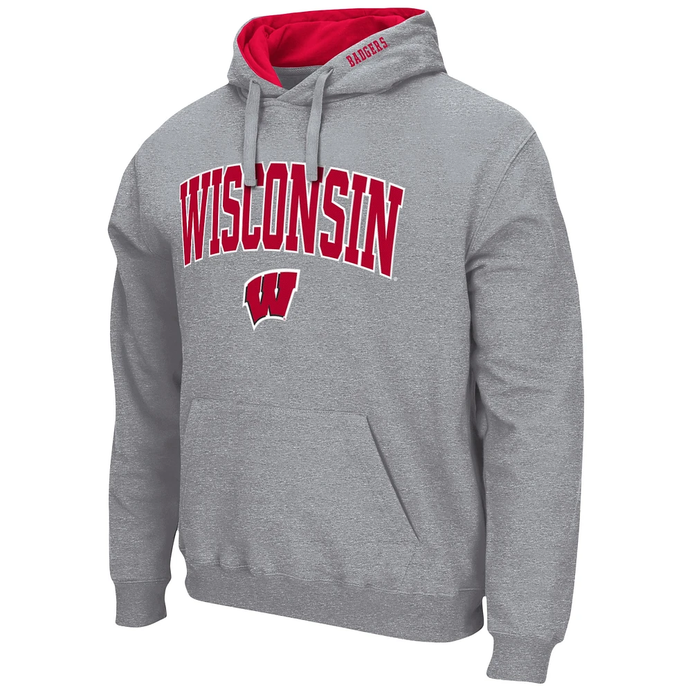 Men's Colosseum Heather Gray Wisconsin Badgers Arch & Logo 3.0 Pullover Hoodie