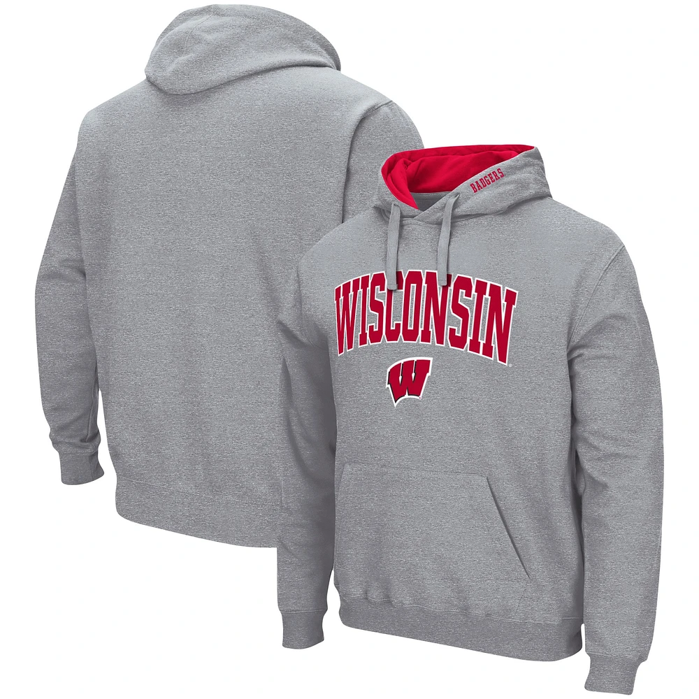 Men's Colosseum Heather Gray Wisconsin Badgers Arch & Logo 3.0 Pullover Hoodie