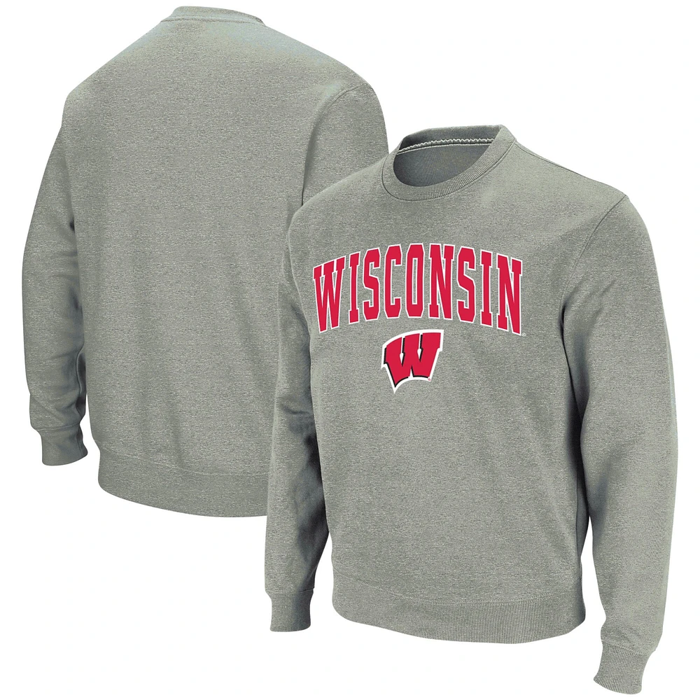 Men's Colosseum Heather Gray Wisconsin Badgers Arch & Logo Crew Neck Sweatshirt