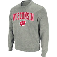 Colosseum Heather Grey Wisconsin Badgers Arch & Logo Crew Neck Sweat-shirt pour homme