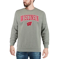 Men's Colosseum Heather Gray Wisconsin Badgers Arch & Logo Crew Neck Sweatshirt