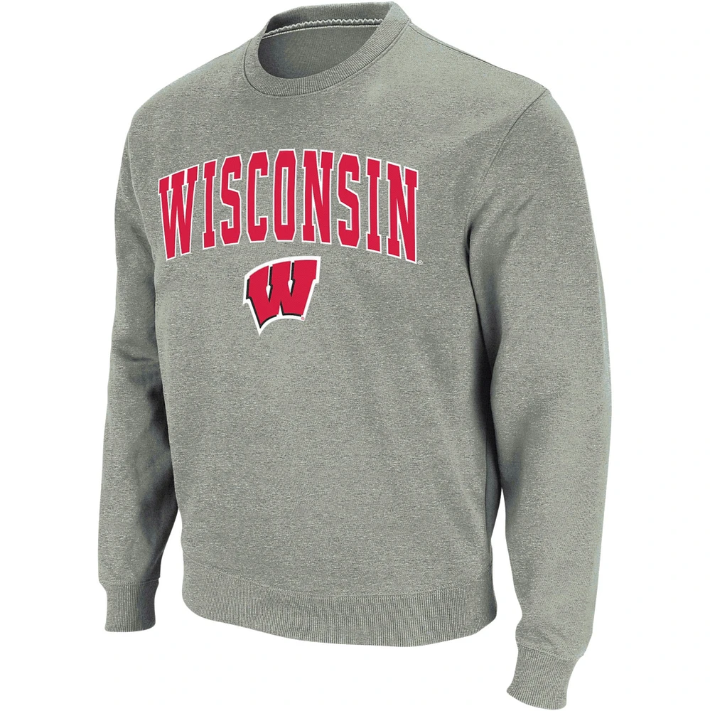 Colosseum Heather Grey Wisconsin Badgers Arch & Logo Crew Neck Sweat-shirt pour homme