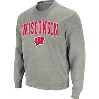 Men's Colosseum Heather Gray Wisconsin Badgers Arch & Logo Crew Neck Sweatshirt