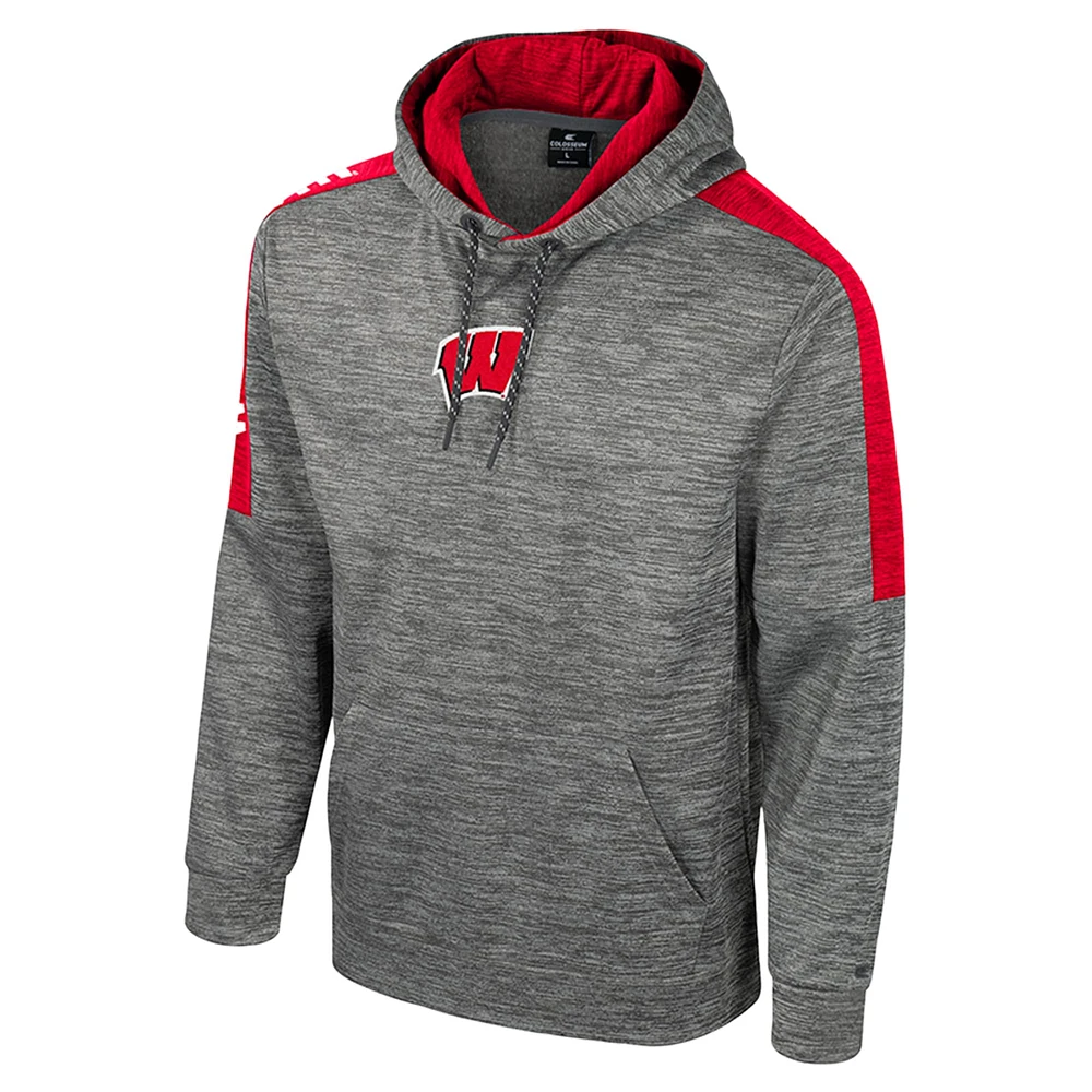 Men's Colosseum Heather Gray Wisconsin Badgers Dozer Pullover Hoodie