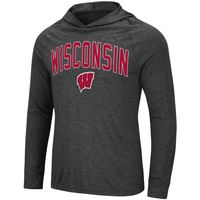 Men's Colosseum Heathered Black Wisconsin Badgers Big & Tall Wingman Raglan Hoodie T-Shirt