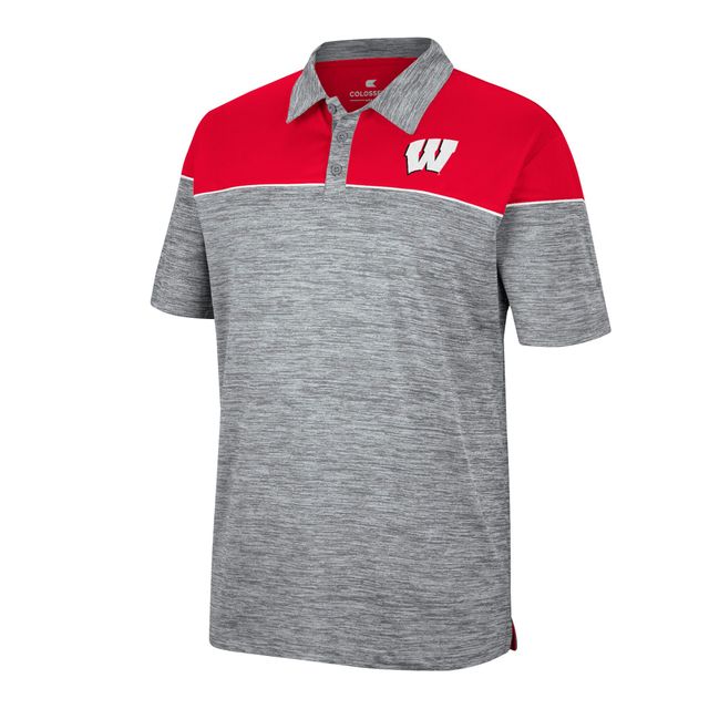 Polo Birdie Wisconsin Badgers Colosseum gris chiné/rouge pour homme