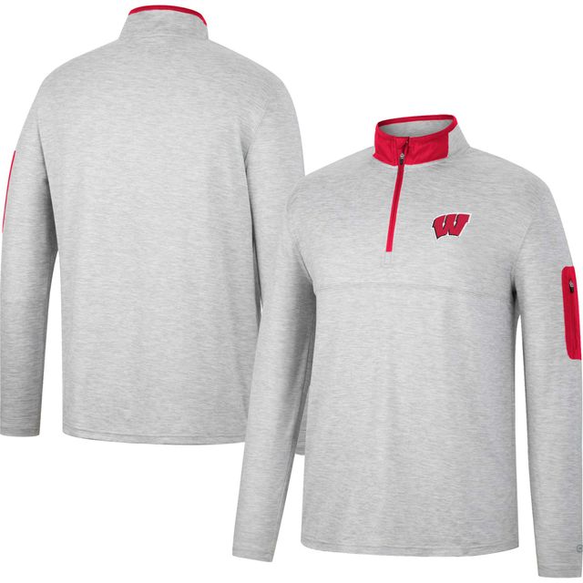 Colosseum Heathered Gray/Red Wisconsin Badgers Country Club Coupe-vent pour homme