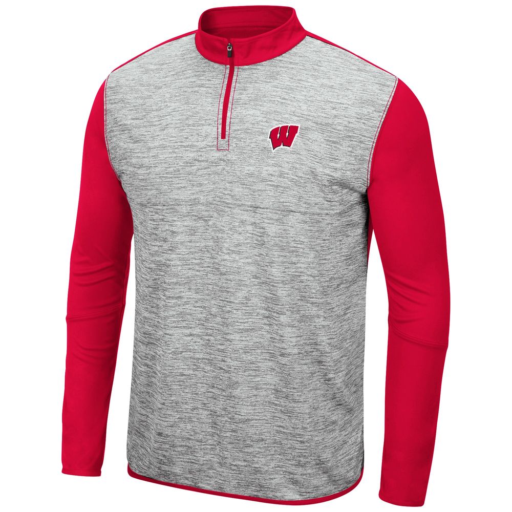 Men's Colosseum Heathered Gray/Red Wisconsin Badgers Prospect Quarter-Zip Jacket