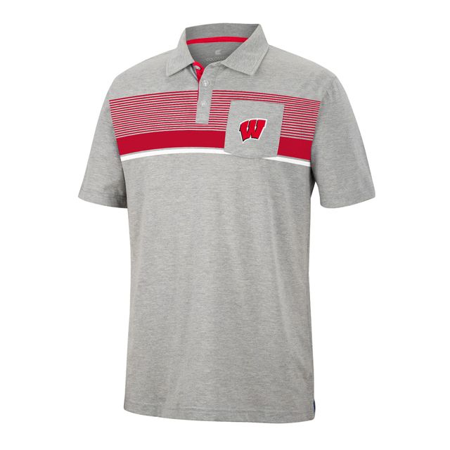 Colosseum Heathered Grey Wisconsin Badgers Golfer Pocket Polo pour homme