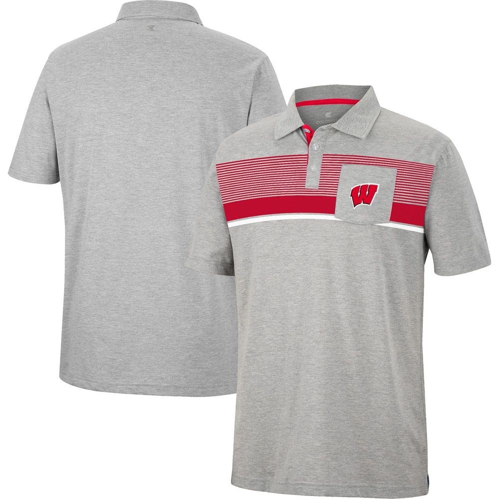 Men's Colosseum Heathered Gray Wisconsin Badgers Golfer Pocket Polo