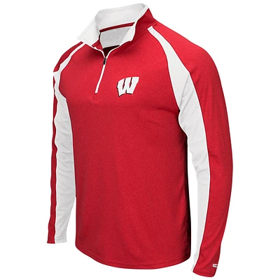 Men's Colosseum Heathered Red Wisconsin Badgers The J. Peterman Quarter-Zip Pullover Jacket