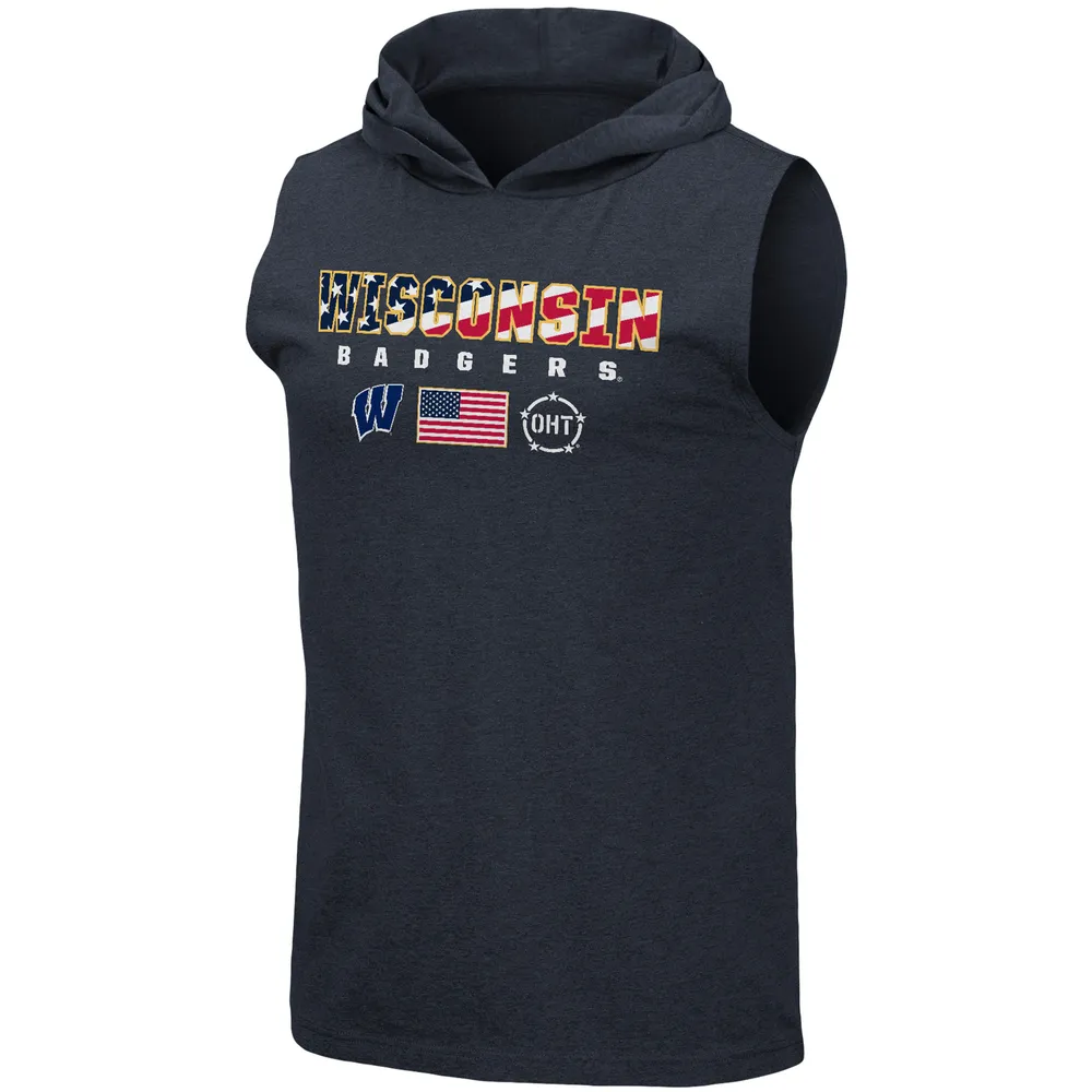 Men's Colosseum Navy Wisconsin Badgers OHT Military Appreciation Americana Hoodie Sleeveless T-Shirt