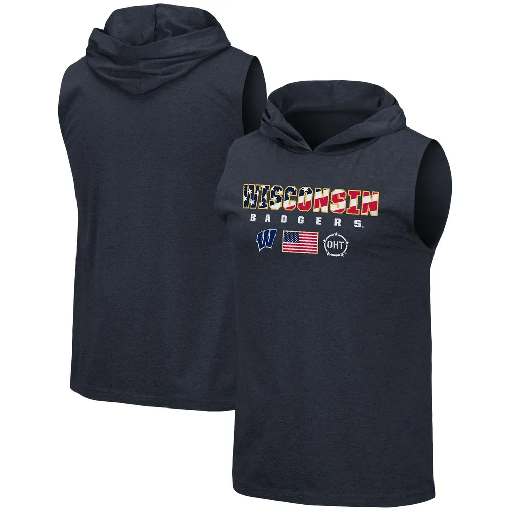 Men's Colosseum Navy Wisconsin Badgers OHT Military Appreciation Americana Hoodie Sleeveless T-Shirt