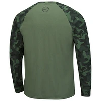 Men's Colosseum Olive/Camo Wisconsin Badgers OHT Military Appreciation Slim-Fit Raglan Long Sleeve T-Shirt