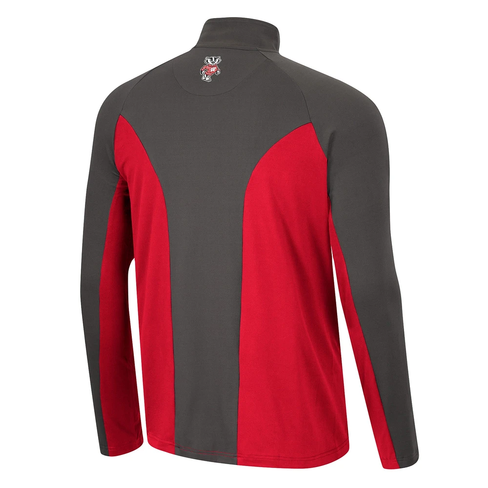 Men's Colosseum Red/Charcoal Wisconsin Badgers Two Yutes Raglan Quarter-Zip Windshirt