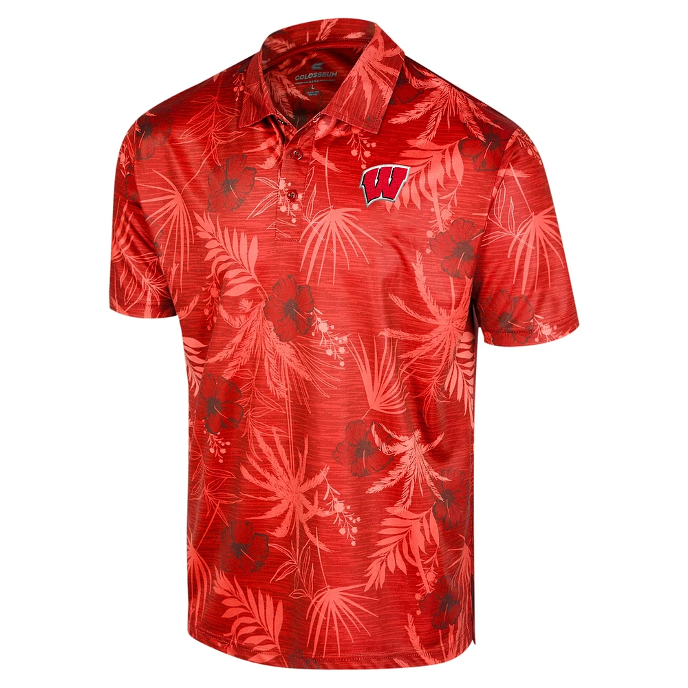 Men's Colosseum Red Wisconsin Badgers Big & Tall Palms Polo