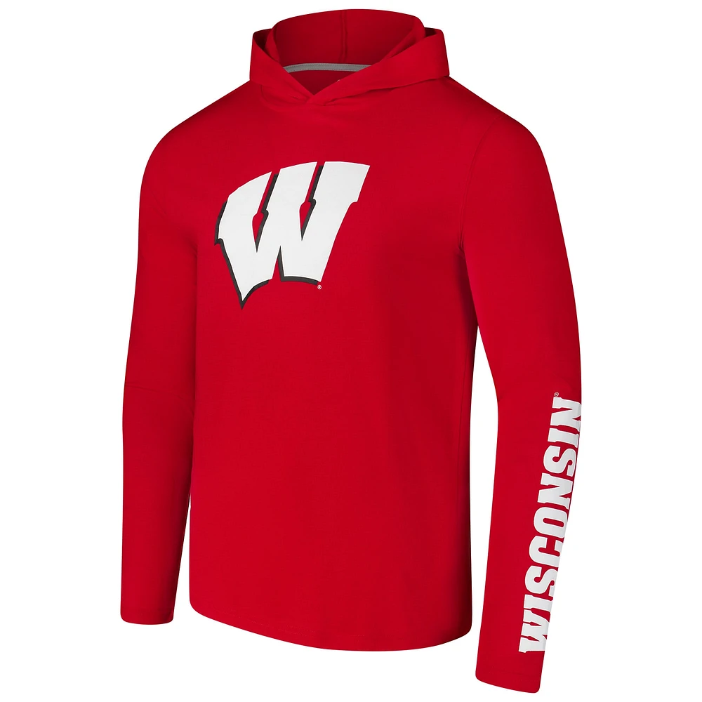 Men's Colosseum Red Wisconsin Badgers Logo Lockup Active Blend Long Sleeve  T-Shirt Hoodie