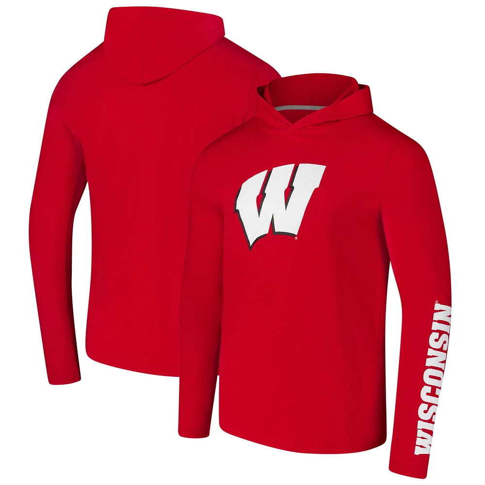 Men's Colosseum Red Wisconsin Badgers Logo Lockup Active Blend Long Sleeve  T-Shirt Hoodie